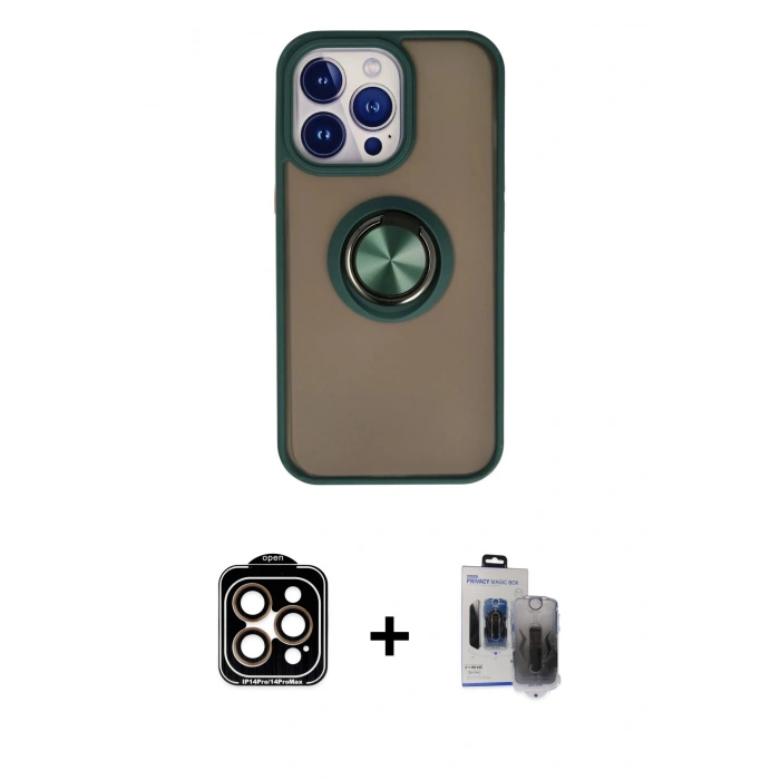 MARSİLYAN™- iPhone 15 Pro Max Kılıf Yörünge Çizgi - Siyah Vanessa Magic Hayalet Cam + PVD Metal Kamera Lens - TU
