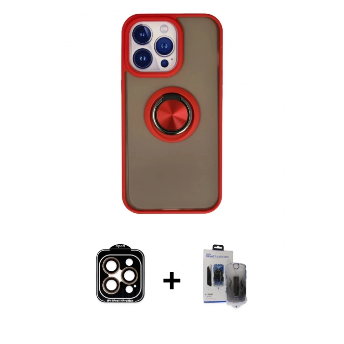 MARSİLYAN™- iPhone 15 Pro Max Kılıf Yörünge Çizgi - Siyah Vanessa Magic Hayalet Cam + PVD Metal Kamera Lens - TU