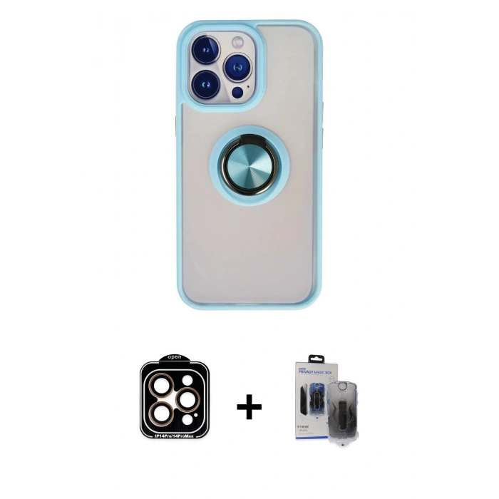 MARSİLYAN™- iPhone 15 Pro Max Kılıf Yörünge Çizgi - Siyah Vanessa Magic Hayalet Cam + PVD Metal Kamera Lens - TU