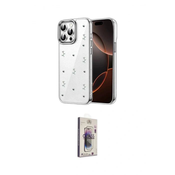 MARSİLYAN™- iPhone 15 Pro Max Kılıf Yörünge Form - Siyah Bilvis 3D Cam Ekran Koruyucu