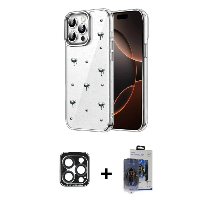 MARSİLYAN™- iPhone 15 Pro Max Kılıf Yörünge Form - Siyah Vanessa Magic Cam + PVD Metal Kamera Lens - LT
