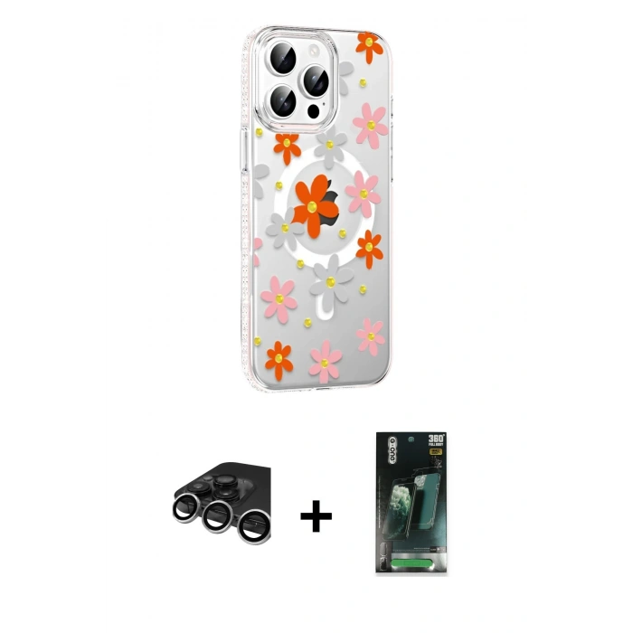 MARSİLYAN™- iPhone 15 Pro Max Kılıf Yörünge Işık Prime - Siyah 360 Mat Full Body Arka Koruyucu + Raze Metal Kamera Lens - GS