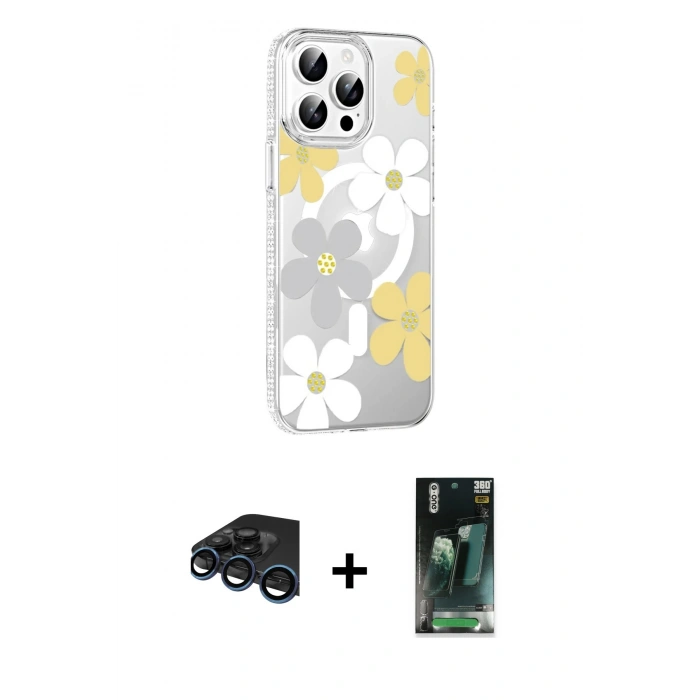 MARSİLYAN™- iPhone 15 Pro Max Kılıf Yörünge Işık Prime - Siyah 360 Mat Full Body Arka Koruyucu + Raze Metal Kamera Lens - LT
