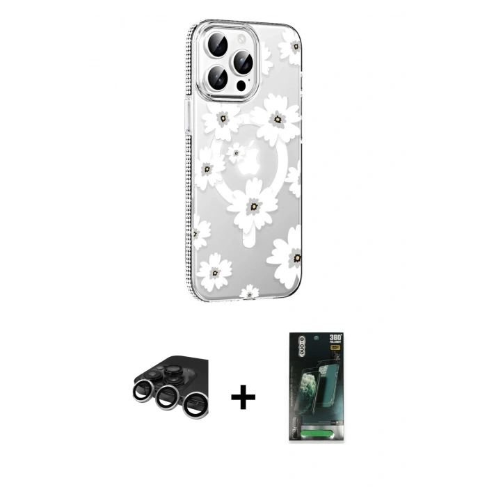 MARSİLYAN™- iPhone 15 Pro Max Kılıf Yörünge Işık Prime - Siyah 360 Mat Full Body Arka Koruyucu + Raze Metal Kamera Lens - GS