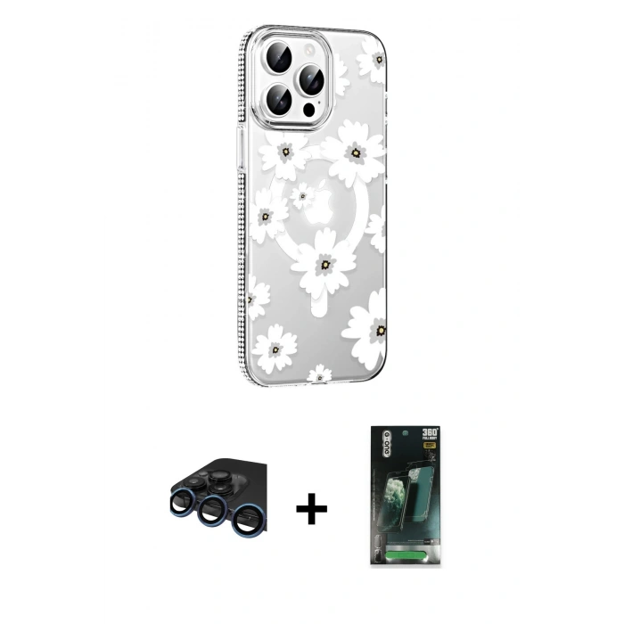 MARSİLYAN™- iPhone 15 Pro Max Kılıf Yörünge Işık Prime - Siyah 360 Mat Full Body Arka Koruyucu + Raze Metal Kamera Lens - LT