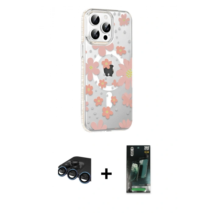 MARSİLYAN™- iPhone 15 Pro Max Kılıf Yörünge Işık Prime - Siyah 360 Mat Full Body Arka Koruyucu + Raze Metal Kamera Lens - LT