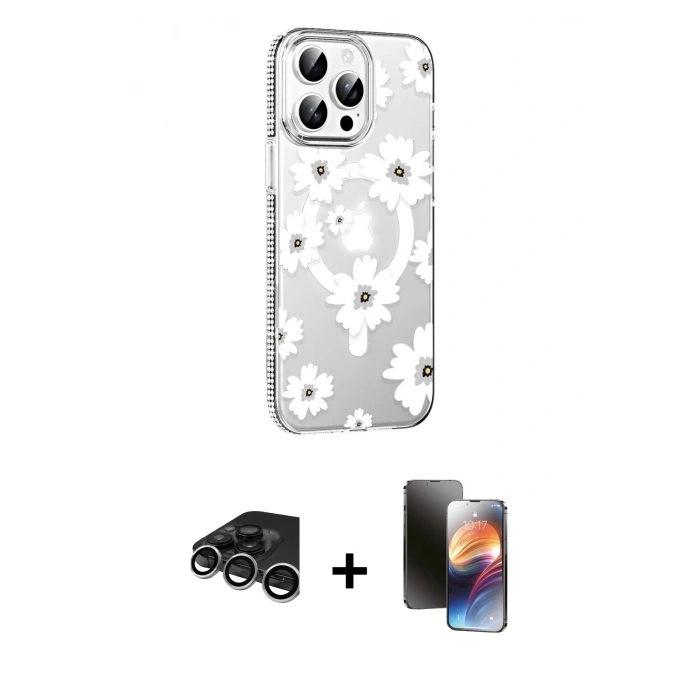 MARSİLYAN™- iPhone 15 Pro Max Kılıf Yörünge Işık Prime - Siyah 3D Antistatik Mat Seramik Nano Ekran Koruyucu + Raze Metal Kamera Lens - GS