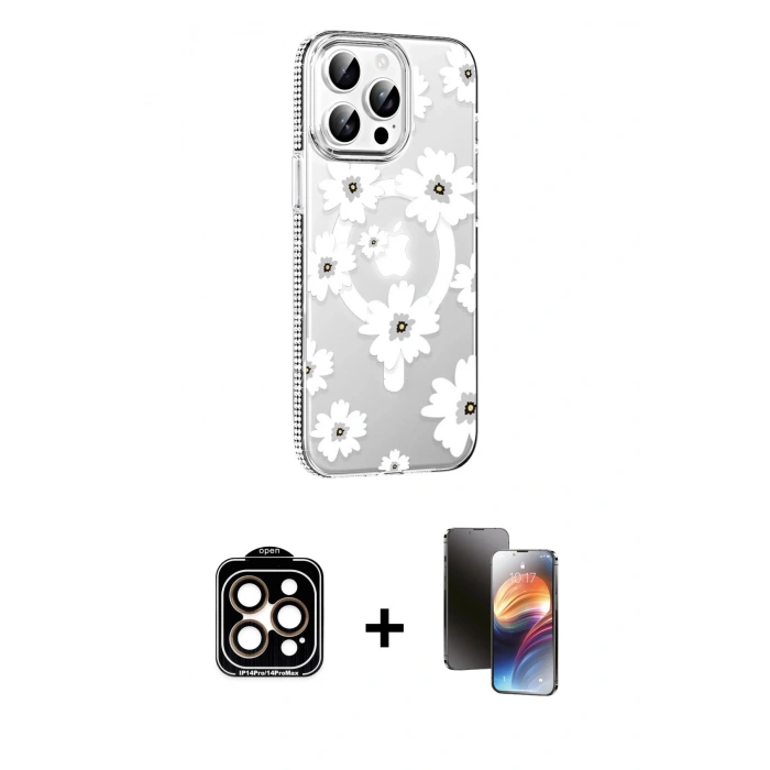 MARSİLYAN™- iPhone 15 Pro Max Kılıf Yörünge Işık Prime - Siyah 3D Antistatik Mat Seramik Nano Ekran Koruyucu + PVD Metal Kamera Lens - TU