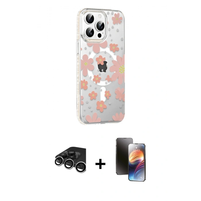 MARSİLYAN™- iPhone 15 Pro Max Kılıf Yörünge Işık Prime - Siyah 3D Antistatik Mat Seramik Nano Ekran Koruyucu + Raze Metal Kamera Lens - GS