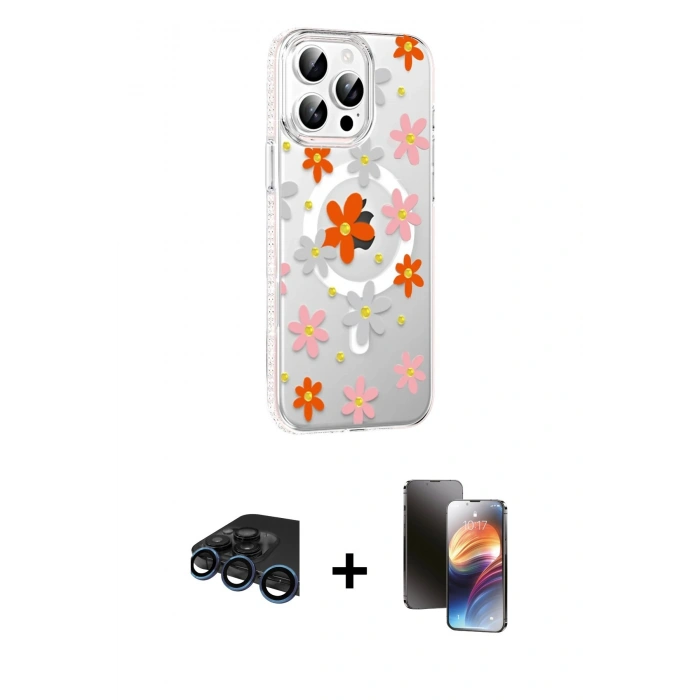 MARSİLYAN™- iPhone 15 Pro Max Kılıf Yörünge Işık Prime - Siyah 3D Antistatik Mat Seramik Nano Ekran Koruyucu + Raze Metal Kamera Lens - LT
