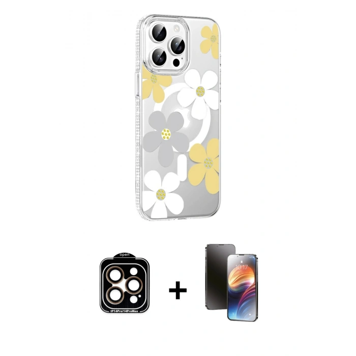 MARSİLYAN™- iPhone 15 Pro Max Kılıf Yörünge Işık Prime - Siyah 3D Antistatik Mat Seramik Nano Ekran Koruyucu + PVD Metal Kamera Lens - TU
