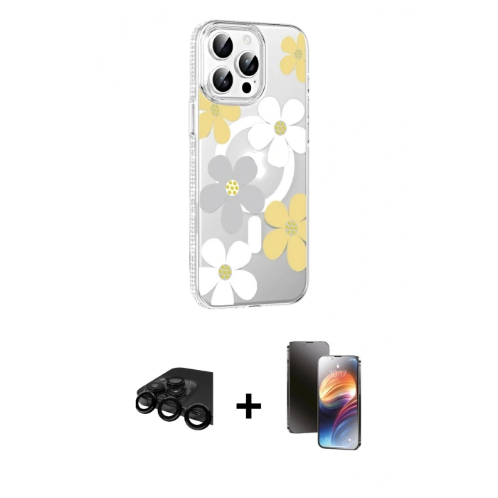MARSİLYAN™- iPhone 15 Pro Max Kılıf Yörünge Işık Prime - Siyah 3D Antistatik Mat Seramik Nano Ekran Koruyucu + Siyah Raze Metal Kamera Lens