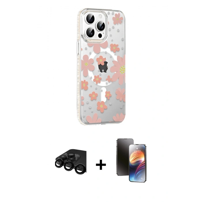 MARSİLYAN™- iPhone 15 Pro Max Kılıf Yörünge Işık Prime - Siyah 3D Antistatik Mat Seramik Nano Ekran Koruyucu + Siyah Raze Metal Kamera Lens