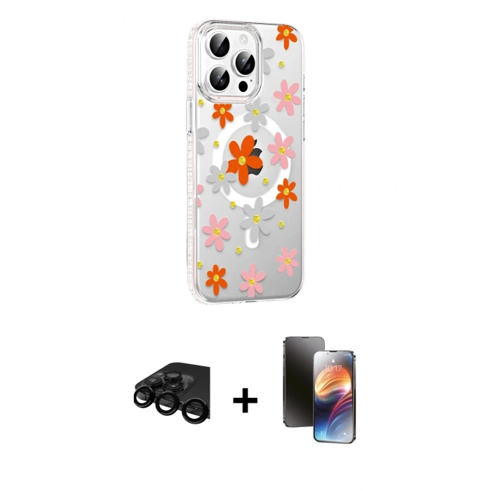 MARSİLYAN™- iPhone 15 Pro Max Kılıf Yörünge Işık Prime - Siyah 3D Antistatik Mat Seramik Nano Ekran Koruyucu + Siyah Raze Metal Kamera Lens
