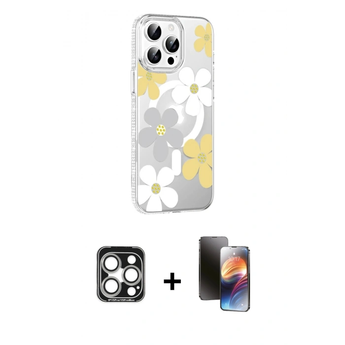 MARSİLYAN™- iPhone 15 Pro Max Kılıf Yörünge Işık Prime - Siyah 3D Antistatik Mat Seramik Nano Ekran Koruyucu + PVD Metal Kamera Lens - GS