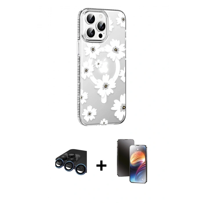MARSİLYAN™- iPhone 15 Pro Max Kılıf Yörünge Işık Prime - Siyah 3D Antistatik Mat Seramik Nano Ekran Koruyucu + Raze Metal Kamera Lens - LT