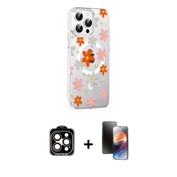 MARSİLYAN™- iPhone 15 Pro Max Kılıf Yörünge Işık Prime - Siyah 3D Antistatik Mat Seramik Nano Ekran Koruyucu + PVD Metal Kamera Lens - TU