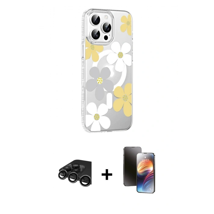 MARSİLYAN™- iPhone 15 Pro Max Kılıf Yörünge Işık Prime - Siyah 3D Antistatik Mat Seramik Nano Ekran Koruyucu + Raze Metal Kamera Lens - TMGI