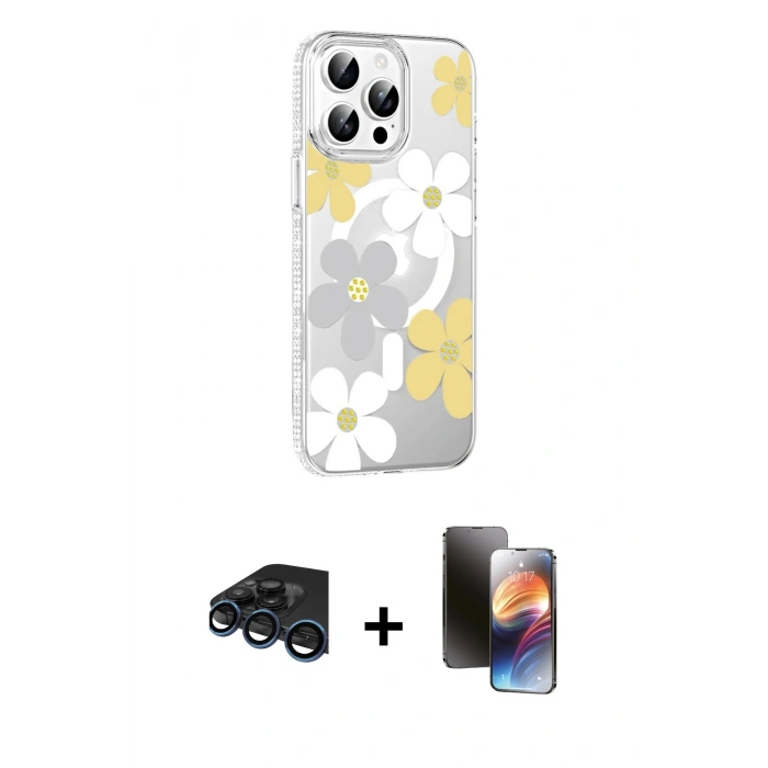 MARSİLYAN™- iPhone 15 Pro Max Kılıf Yörünge Işık Prime - Siyah 3D Antistatik Mat Seramik Nano Ekran Koruyucu + Raze Metal Kamera Lens - LT