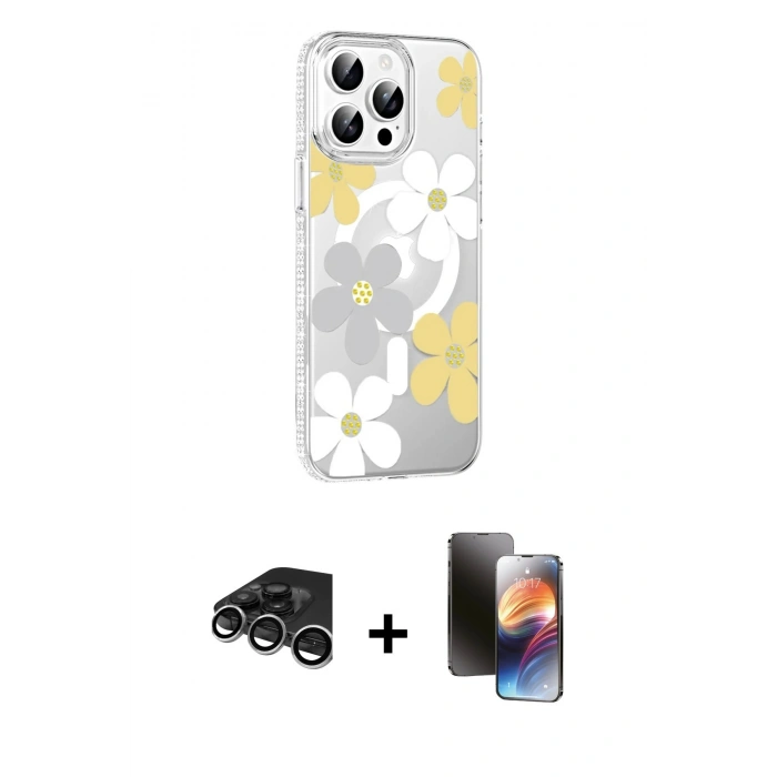 MARSİLYAN™- iPhone 15 Pro Max Kılıf Yörünge Işık Prime - Siyah 3D Antistatik Mat Seramik Nano Ekran Koruyucu + Raze Metal Kamera Lens - GS