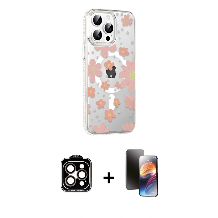 MARSİLYAN™- iPhone 15 Pro Max Kılıf Yörünge Işık Prime - Siyah 3D Antistatik Mat Seramik Nano Ekran Koruyucu + PVD Metal Kamera Lens - TU