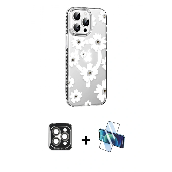 MARSİLYAN™- iPhone 15 Pro Max Kılıf Yörünge Işık Prime - Siyah 3D Antistatik Seramik Nano Ekran Koruyucu + PVD Metal Kamera Lens - GI