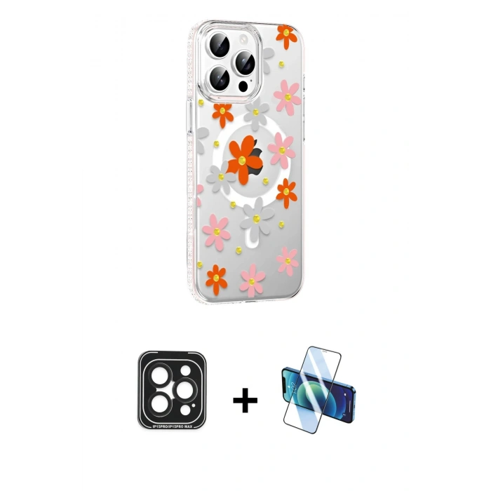 MARSİLYAN™- iPhone 15 Pro Max Kılıf Yörünge Işık Prime - Siyah 3D Antistatik Seramik Nano Ekran Koruyucu + PVD Metal Kamera Lens - SH