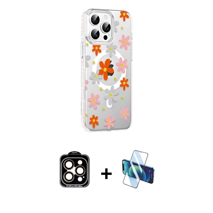 MARSİLYAN™- iPhone 15 Pro Max Kılıf Yörünge Işık Prime - Siyah 3D Antistatik Seramik Nano Ekran Koruyucu + PVD Metal Kamera Lens - TU