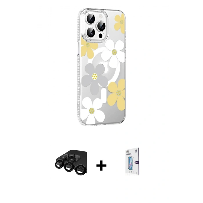 MARSİLYAN™- iPhone 15 Pro Max Kılıf Yörünge Işık Prime - Siyah Bilvis 0.18mm Plus Cam Ekran Koruyucu + Raze Metal Kamera Lens - SH