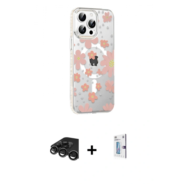 MARSİLYAN™- iPhone 15 Pro Max Kılıf Yörünge Işık Prime - Siyah Bilvis 0.18mm Plus Cam Ekran Koruyucu + Raze Metal Kamera Lens - TMGI