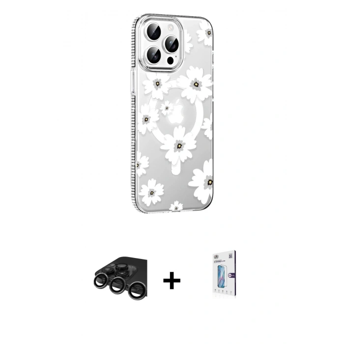 MARSİLYAN™- iPhone 15 Pro Max Kılıf Yörünge Işık Prime - Siyah Bilvis 0.18mm Plus Cam Ekran Koruyucu + Raze Metal Kamera Lens - TMGI