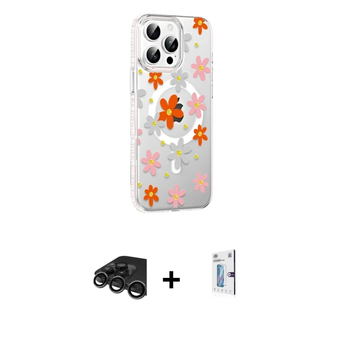 MARSİLYAN™- iPhone 15 Pro Max Kılıf Yörünge Işık Prime - Siyah Bilvis 0.18mm Plus Cam Ekran Koruyucu + Raze Metal Kamera Lens - TMGI