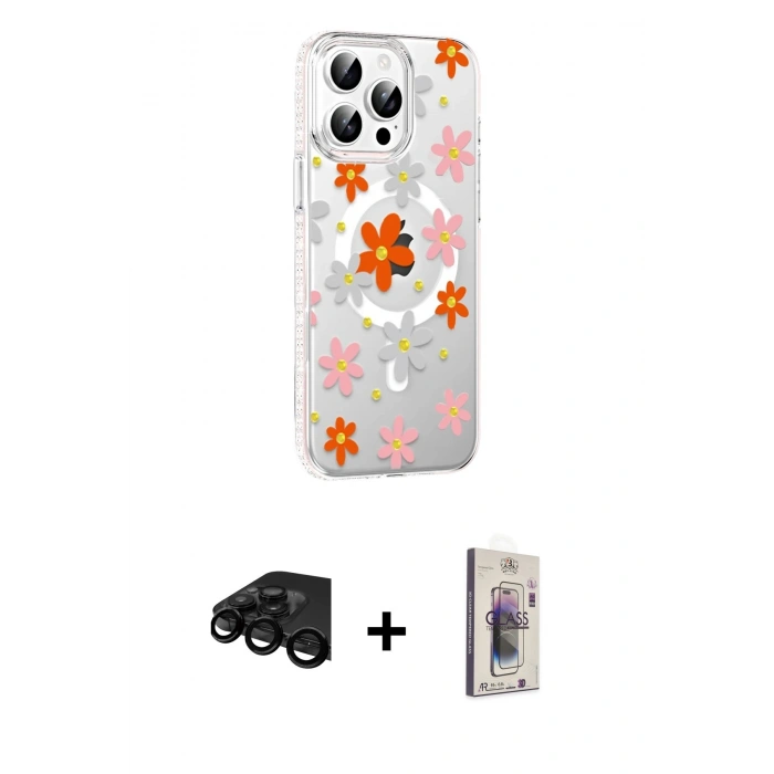 MARSİLYAN™- iPhone 15 Pro Max Kılıf Yörünge Işık Prime - Siyah Bilvis 3D Cam Ekran Koruyucu + Raze Metal Kamera Lens - SH