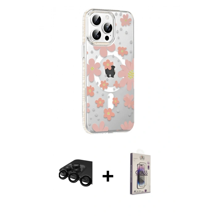 MARSİLYAN™- iPhone 15 Pro Max Kılıf Yörünge Işık Prime - Siyah Bilvis 3D Cam Ekran Koruyucu + Raze Metal Kamera Lens - SH