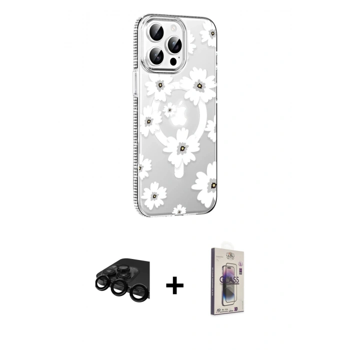 MARSİLYAN™- iPhone 15 Pro Max Kılıf Yörünge Işık Prime - Siyah Bilvis 3D Cam Ekran Koruyucu + Raze Metal Kamera Lens - SH