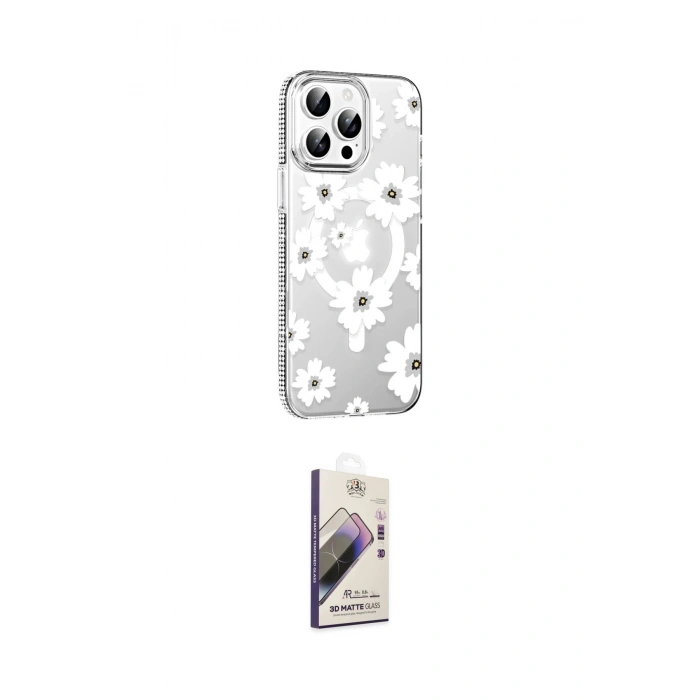 MARSİLYAN™- iPhone 15 Pro Max Kılıf Yörünge Işık Prime - Siyah Bilvis 3D Mat Cam Ekran Koruyucu