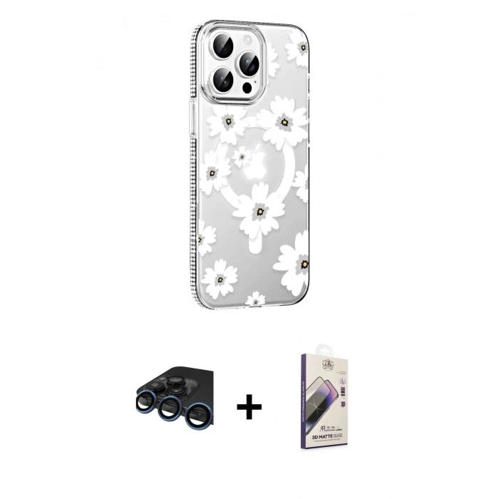 MARSİLYAN™- iPhone 15 Pro Max Kılıf Yörünge Işık Prime - Siyah Bilvis 3D Mat Cam Ekran Koruyucu + Raze Metal Kamera Lens - LT