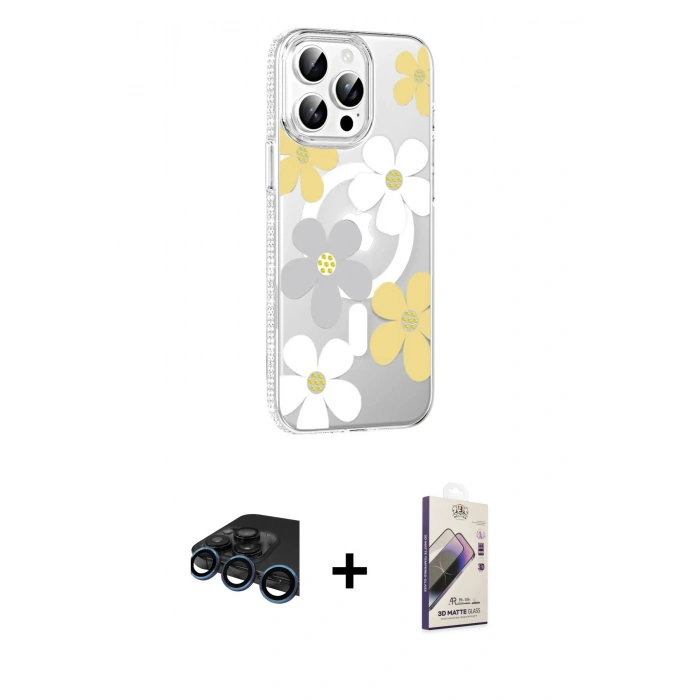 MARSİLYAN™- iPhone 15 Pro Max Kılıf Yörünge Işık Prime - Siyah Bilvis 3D Mat Cam Ekran Koruyucu + Raze Metal Kamera Lens - LT