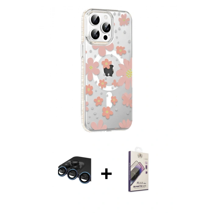MARSİLYAN™- iPhone 15 Pro Max Kılıf Yörünge Işık Prime - Siyah Bilvis 3D Mat Cam Ekran Koruyucu + Raze Metal Kamera Lens - LT