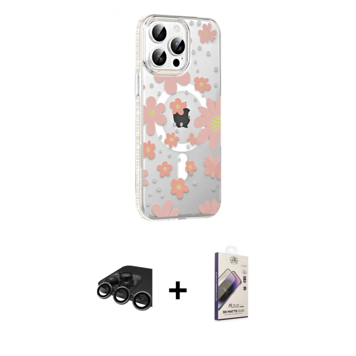 MARSİLYAN™- iPhone 15 Pro Max Kılıf Yörünge Işık Prime - Siyah Bilvis 3D Mat Cam Ekran Koruyucu + Raze Metal Kamera Lens - TMGI