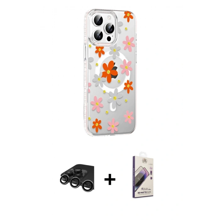 MARSİLYAN™- iPhone 15 Pro Max Kılıf Yörünge Işık Prime - Siyah Bilvis 3D Mat Cam Ekran Koruyucu + Raze Metal Kamera Lens - TMGI