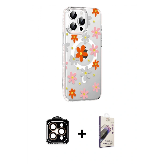 MARSİLYAN™- iPhone 15 Pro Max Kılıf Yörünge Işık Prime - Siyah Bilvis 3D Mat Cam Ekran Koruyucu + PVD Metal Kamera Lens - TU