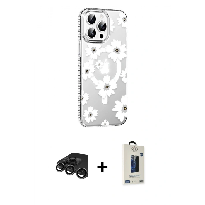MARSİLYAN™- iPhone 15 Pro Max Kılıf Yörünge Işık Prime - Siyah Bilvis Hayalet Cam Ekran Koruyucu + Raze Metal Kamera Lens - TMGI