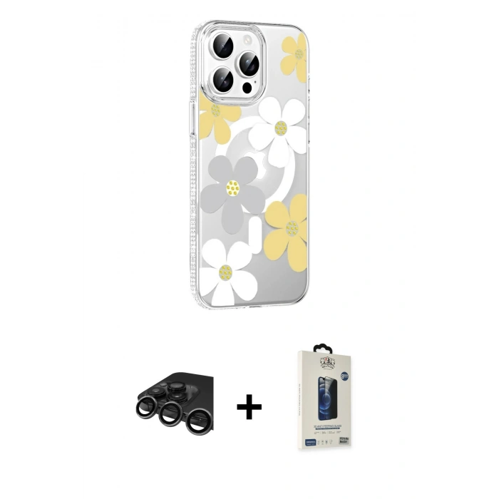 MARSİLYAN™- iPhone 15 Pro Max Kılıf Yörünge Işık Prime - Siyah Bilvis Hayalet Cam Ekran Koruyucu + Raze Metal Kamera Lens - TMGI