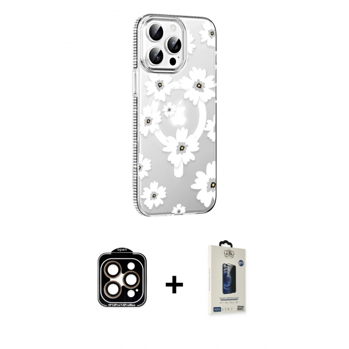 MARSİLYAN™- iPhone 15 Pro Max Kılıf Yörünge Işık Prime - Siyah Bilvis Hayalet Cam Ekran Koruyucu + PVD Metal Kamera Lens - TU