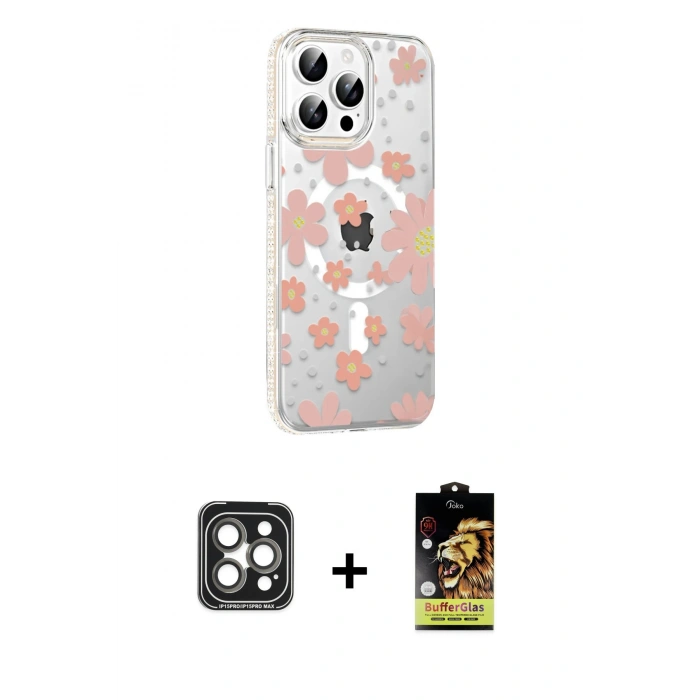 MARSİLYAN™- iPhone 15 Pro Max Kılıf Yörünge Işık Prime - Siyah Buffer Cam Ekran Koruyucu + PVD Metal Kamera Lens - GI
