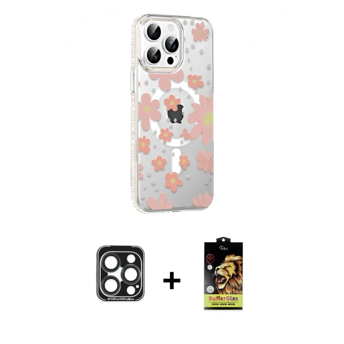 MARSİLYAN™- iPhone 15 Pro Max Kılıf Yörünge Işık Prime - Siyah Buffer Cam Ekran Koruyucu + PVD Metal Kamera Lens - LT