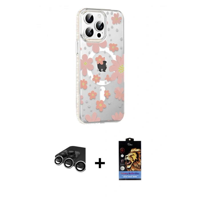 MARSİLYAN™- iPhone 15 Pro Max Kılıf Yörünge Işık Prime - Siyah Buffer Hayalet Cam Ekran Koruyucu + Raze Metal Kamera Lens - GS
