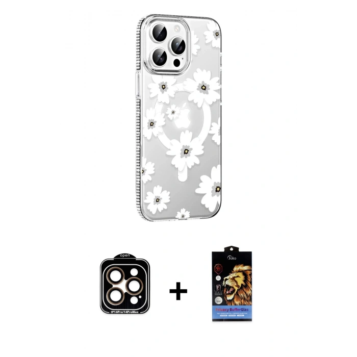 MARSİLYAN™- iPhone 15 Pro Max Kılıf Yörünge Işık Prime - Siyah Buffer Hayalet Cam Ekran Koruyucu + PVD Metal Kamera Lens - TU