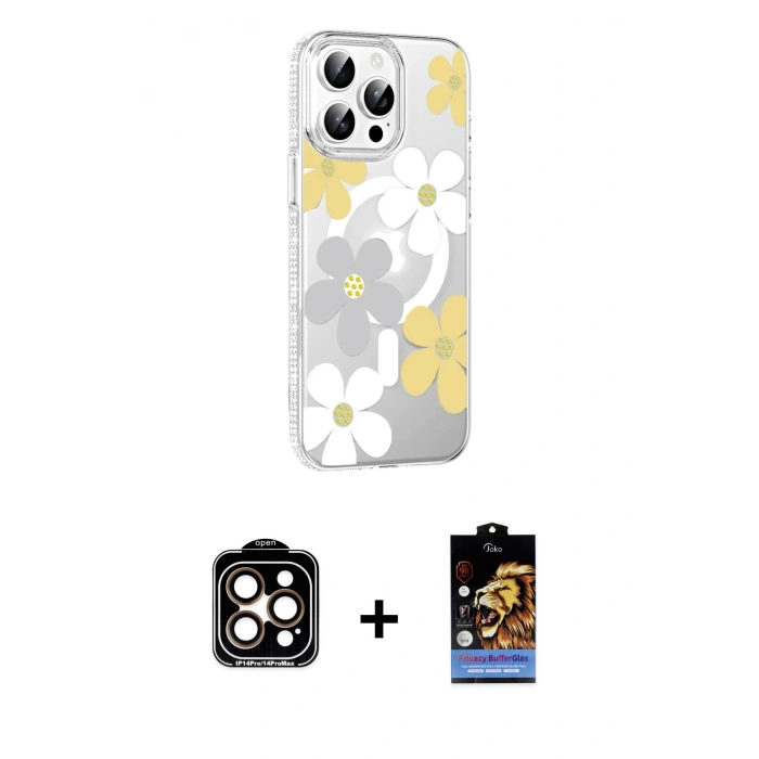 MARSİLYAN™- iPhone 15 Pro Max Kılıf Yörünge Işık Prime - Siyah Buffer Hayalet Cam Ekran Koruyucu + PVD Metal Kamera Lens - TU